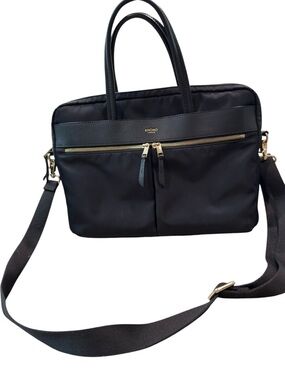 Konomo London Hanover 14 in. Laptop Tote Work Travel Bag Black Trolley Strap
